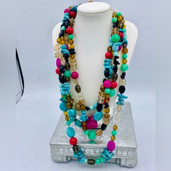 Stella And Dot Chunky Multi Strand Turquoise Multi Color Beaded Necklace Retired - Picture 9 of 9